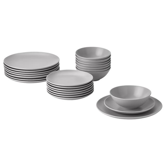 FÄRGKLAR 24-piece dinnerware set, matte light gray