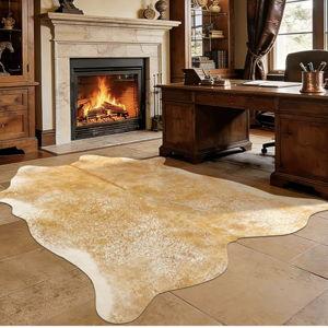 3x4Ft Beige Faux Cowhide Rug - Washable Non Slip Western Rustic Area Rugs for Living Room Bedroom, Small Cow Print Accent Rug, Layering Throw for Office Desk, Vintage Farmhouse Decor