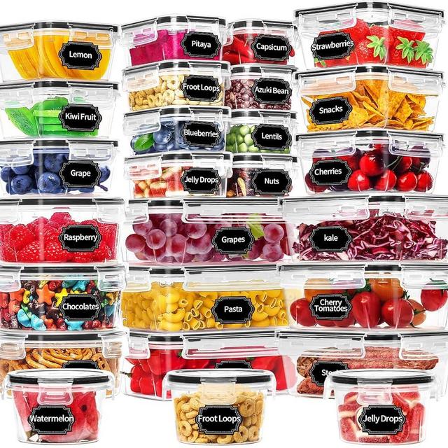 Skroam 52 Piece Airtight Food Storage Containers with Lids (26 Containers & 26 Lids), Plastic Meal Prep Container, Kitchen storage containers for Pantry Organizers and Storage with Labels & Marker
