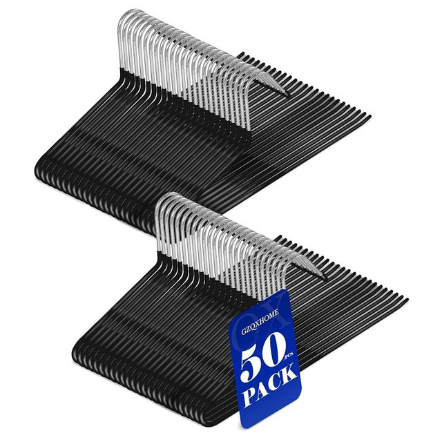 GZQXHOME 50 Pack Open Ended Pants Hangers with Non Slip Design,Suitable for Trousers,Jeans,Towels for Closet Space Saving,Durable Metal Material with Rubber Coating (Black)