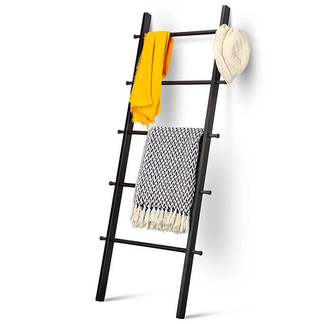 5 Ft Wooden Blanket Ladder - Quilt Ladder for Bedroom - Wood Ladder Decor - Decorative Ladder for Blankets - Easy to Assemble - Wooden Ladder for Blankets (Painted, Black)