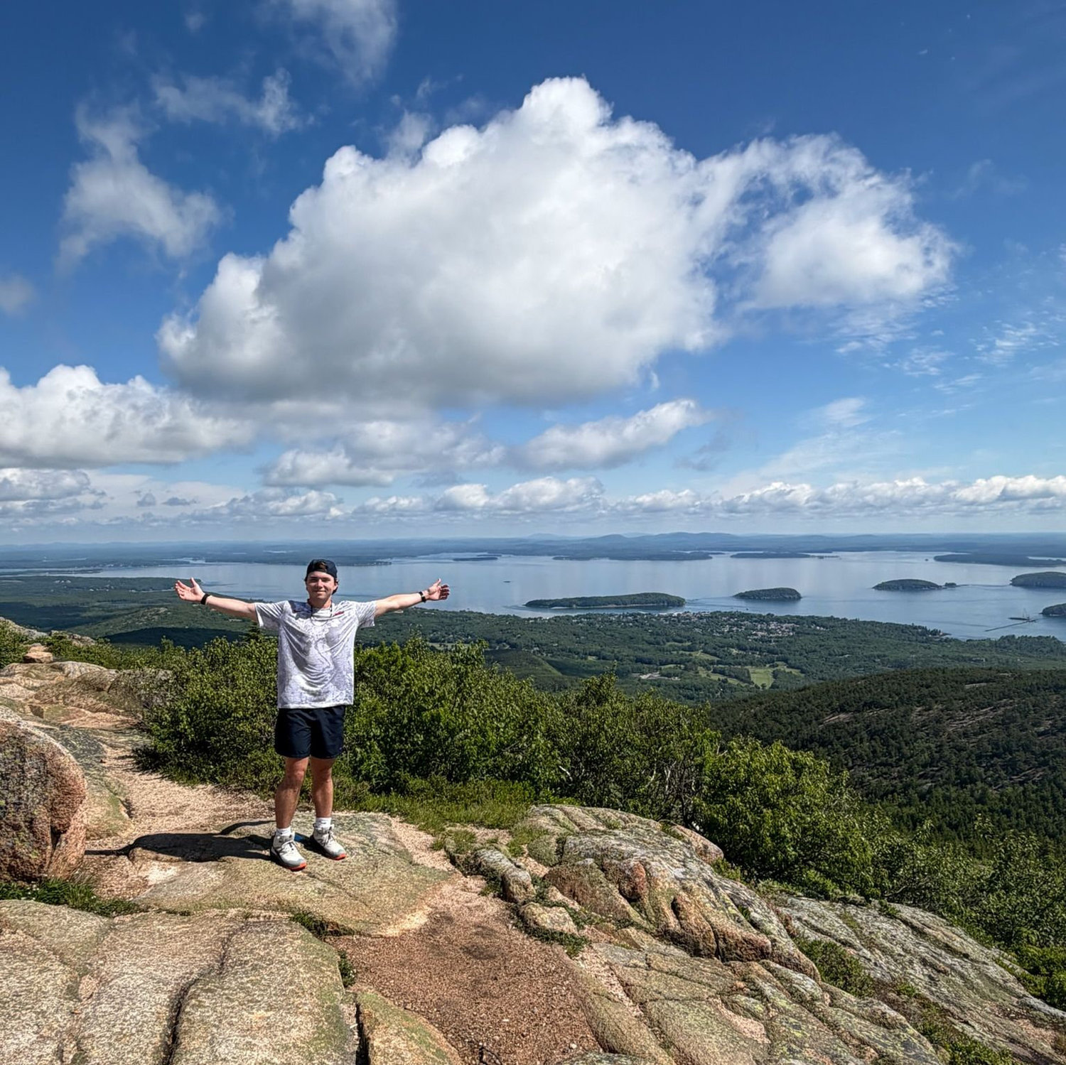 View from the top of Cadillac Mountain! Also the best place to watch sunrise (the first place you can see the sunrise in the US- get a permit the day before you drive up though!)