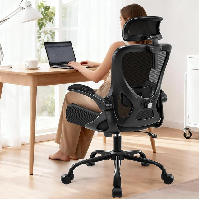 AreShark Office Chair - Ergonomic Desk Chair Breathable Mesh Chair with 2D Headrest & Adjustable Lumbar Support - Executive High Back Rolling Swivel Computer Gaming Chair with Wheels Flip-up Armrests