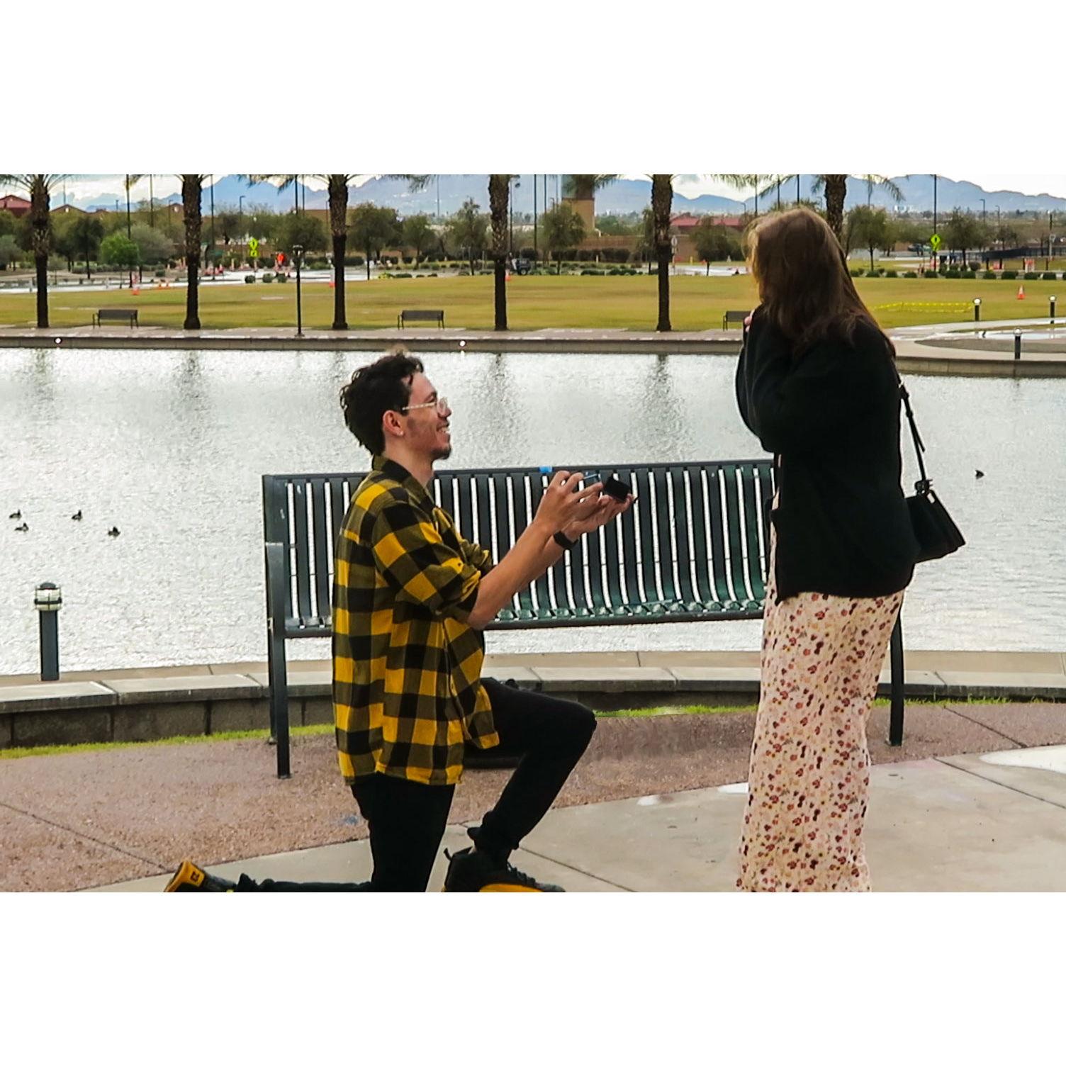Kyntrell proposed to Madison at Riverview Park.
