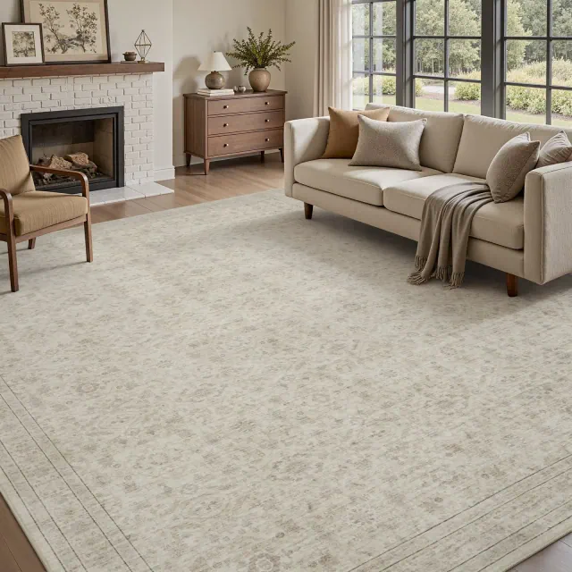 MontVoo Washable Non-Slip Vintage-Inspired Area Rug Beige 8'x10'