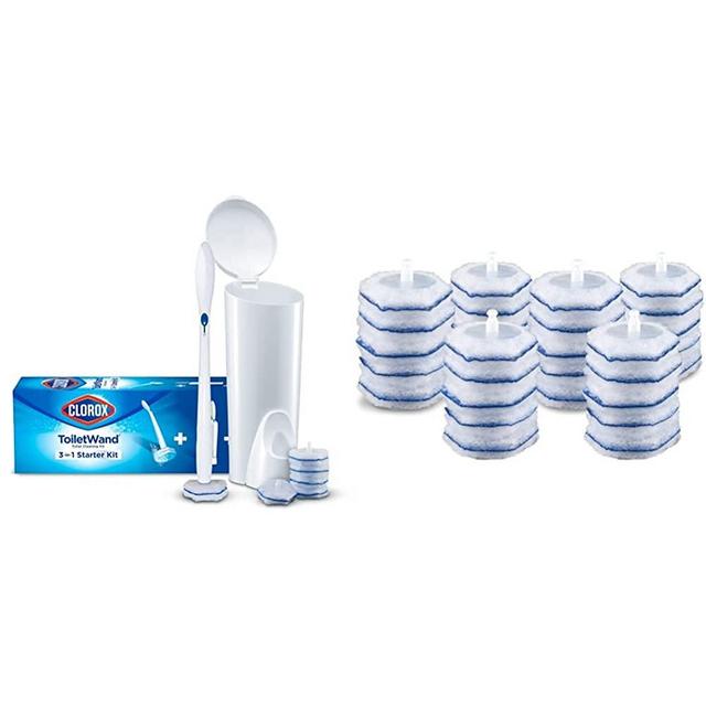 Clorox ToiletWand Disposable Toilet Cleaning System (ToiletWand, Storage Caddy and 6 Refill Heads) and ToiletWand Disinfecting Refills (30 Count) Bundle