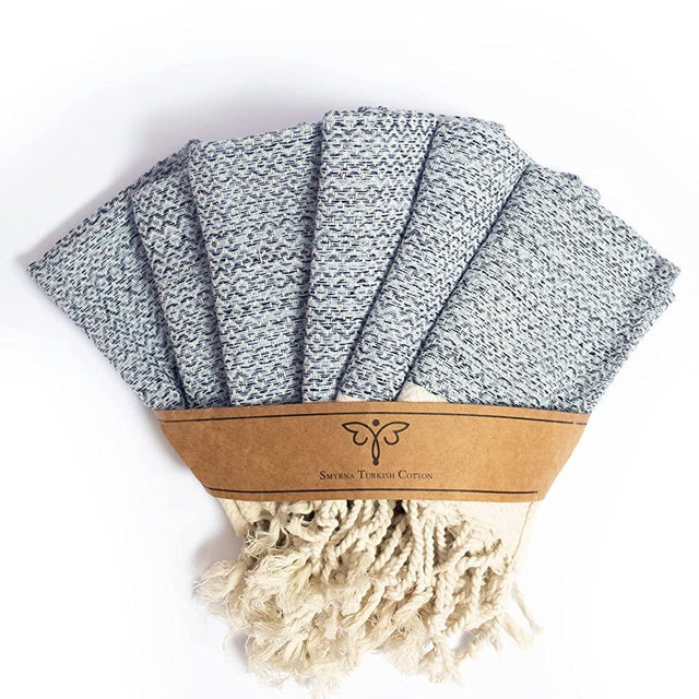 Smyrna Turkish Cotton Kitchen Dish Towels Pack of 6 | 100% Natural Cotton,12x12 Inches | Machine Washable Wash Cloths | Ultra Soft, Absorbent, Prewashed and Quick Dry Turkish Dish Towels (Light Blue)