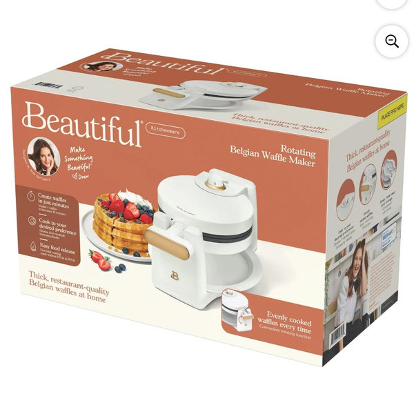 Beautiful Rotating Belgian Waffle Maker, White Icing by Drew Barrymore