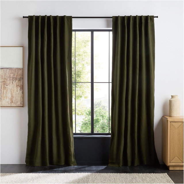 Burnt Green EUROPEAN FLAX ™-Certified Linen Blackout Window Curtain Panel 52"x96"