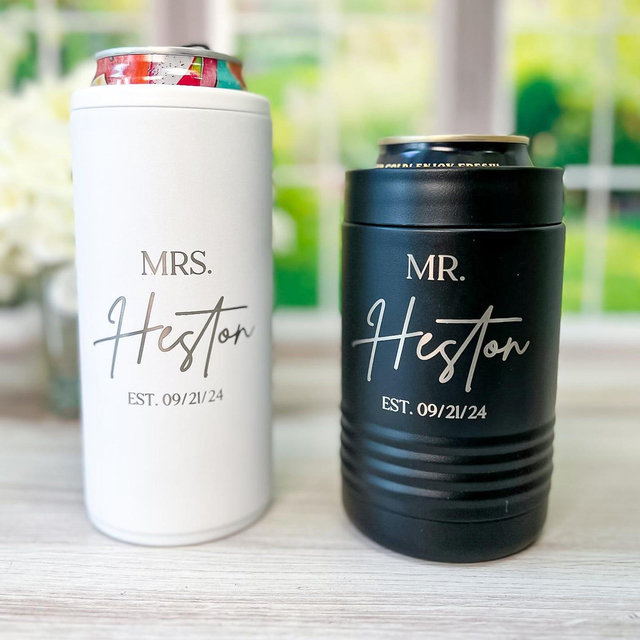 Personalized Mr and Mrs Can Cooler Gift Set, Engagement Set, Wedding Gift, Honeymoon Present, Laser Engraved