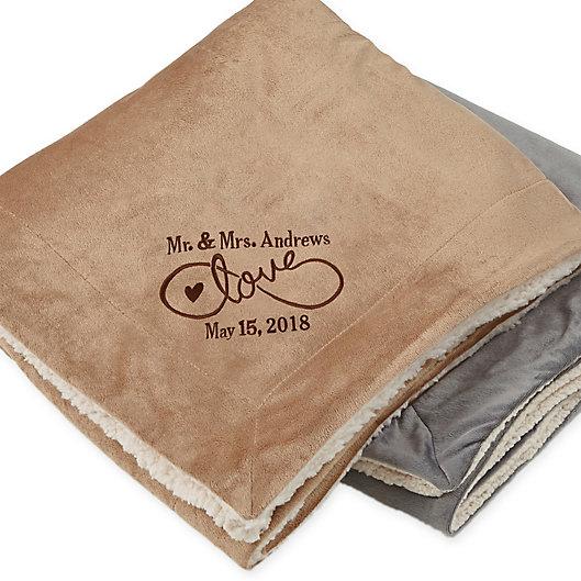 Warmhearted Wedding 60-Inch x 72-Inch Embroidered Sherpa Blanket