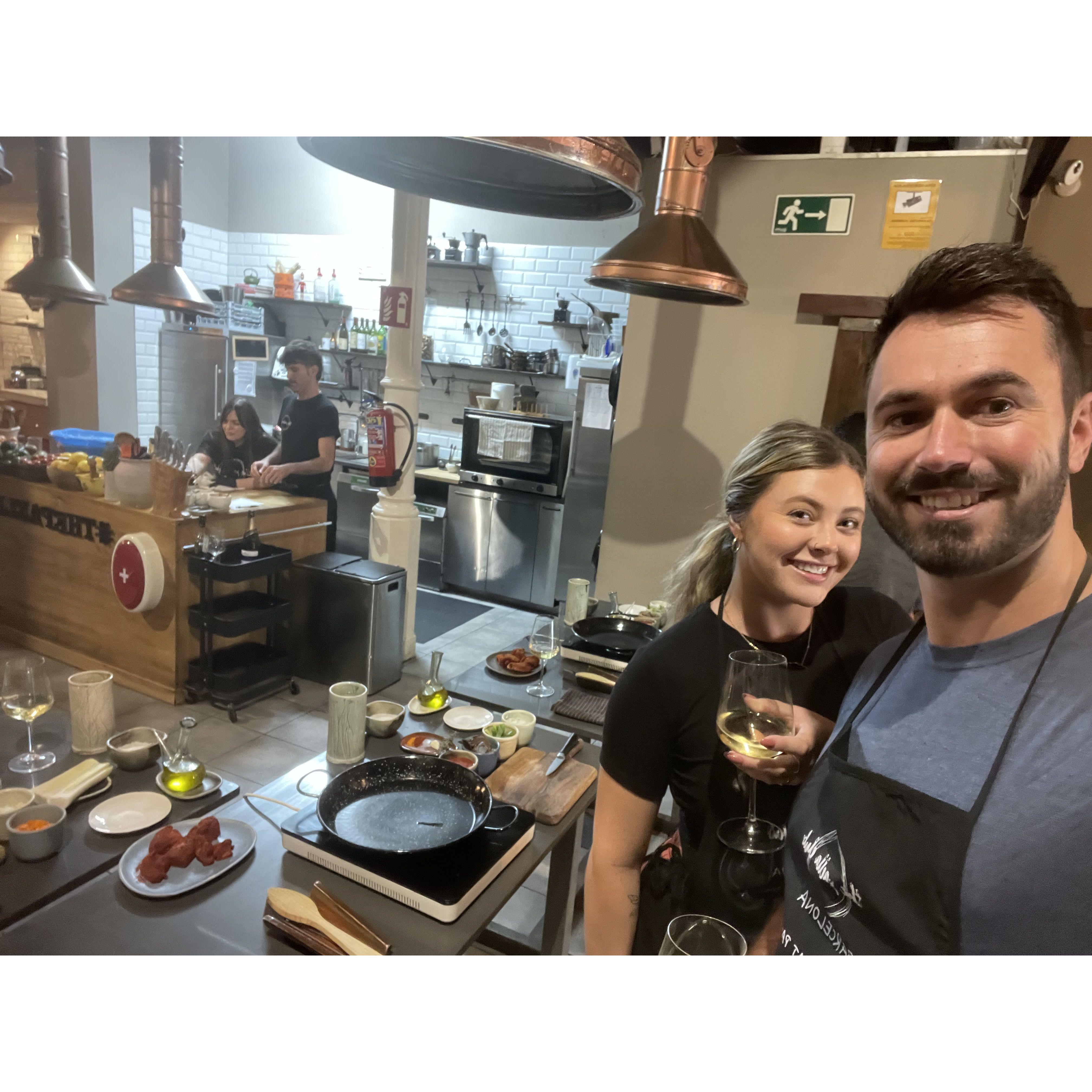 We did a Paella cooking class in Barcelona Spain. Lots of Cava was consumed