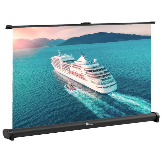 Projector Screen, Indoor Outdoor Portable Movie Screen Pull Down 32 Inch Diagonal 16:9 HD Projection Manual with Auto Lock, Table-Top Matte White Fabric for Home Theater Cinema Office Presentation