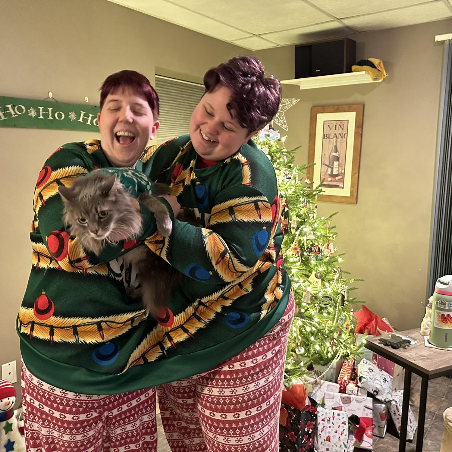 Family photo in our Christmas sweaters