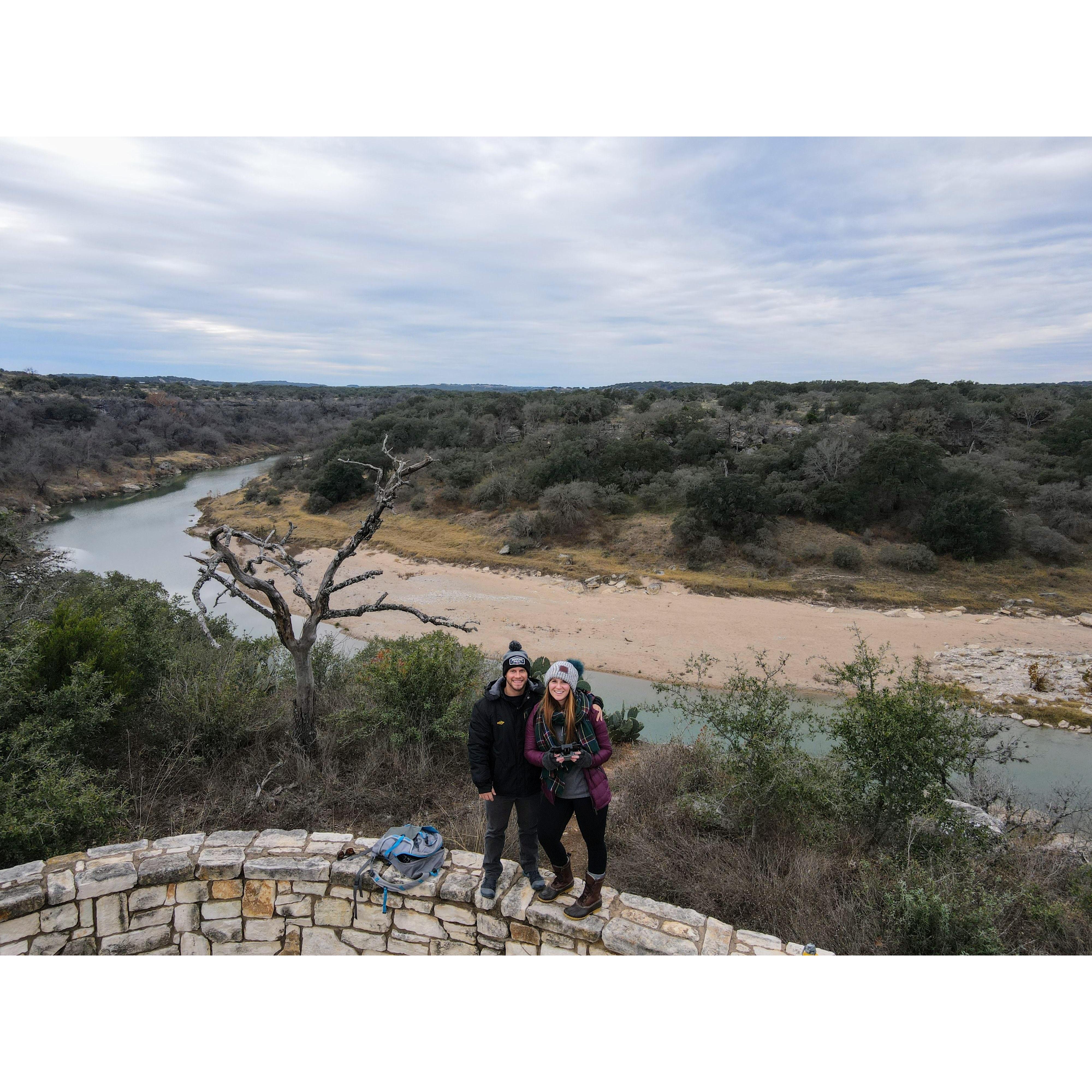 On December 5, 2020 we took a fabulous trip to Dripping Springs for our anniversary. We spent the day wandering Reimers Ranch park where, a few minutes after this photo was taken Kyle would propose.
