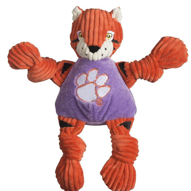 HuggleHounds Knottie Plush Dog Toy - Stuffed Animal Toy, Puppy Toys, Squeaky Dog Toy for Small, Medium & Large Dogs, Durable Plush to Keep Busy, Officially Licensed - Clemson Uni Tiger, Small