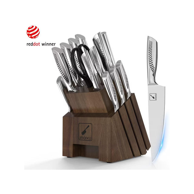 imarku Knife Set, 16PCS High Carbon Stainless Steel Kitchen Knife Set , Japanese Knife Set with Dotted Non-slip Ergonomic Handle, Dark Brown