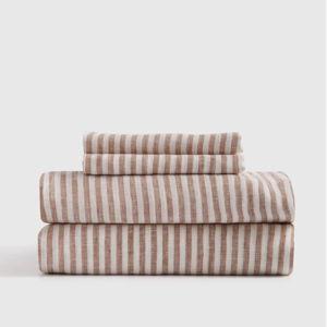 European Linen Stripe Sheet Set in Terracotta/white Stripe (Queen Set)