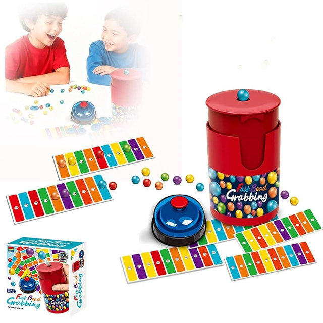 Fast Bead Grabbing Game,Match Color Bingo Game Set,Fast Bead Grabbing Match Color Bingo Gamê,Hand Eye Coordination Training,90 Bêads&6 Code Cards,1 Bell & Bêad Can for Group Party and Family (1 Set)