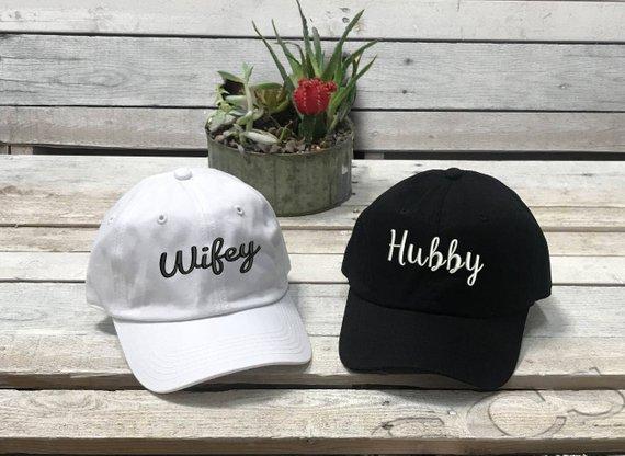 Honeymoon Hats | HUBBY & WIFEY SET Dad Hats | Wife and Groom | Wife Hat | Honeymoon Cap | Newlywed Gift | Wifey and Hubby | Gift for couples