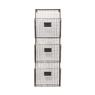 Designstyles Wall Hanging 3 Tier File Holder - Wall Mounted Metal Wire Magazine Rack - Office Folder Organizer with Name Tag Slot, Copper