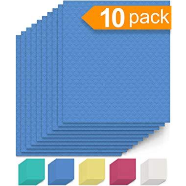 Swedish Dishcloth Cellulose Sponge Cloths - Bulk 10 Pack of Eco-Friendly No Odor Reusable Cleaning Cloths for Kitchen - Absorbent Dish Cloth Hand Towel (10 Dishcloths - Blue)