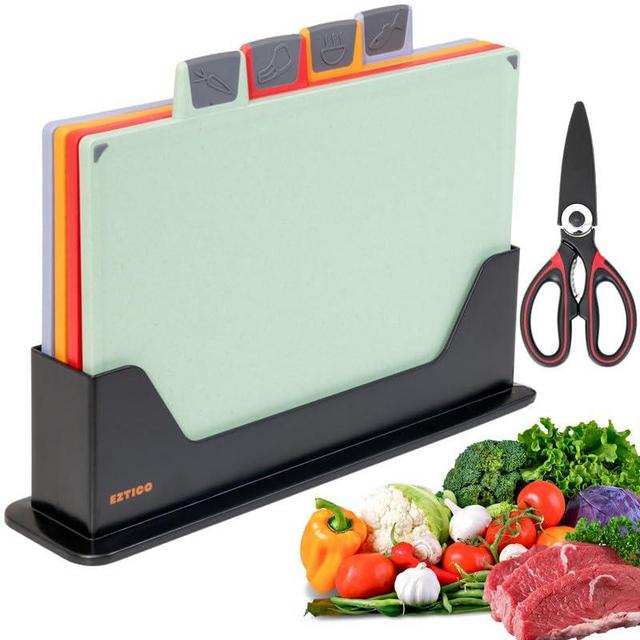 Index Cutting Boards Bundle & Kitchen Shears, 4pcs Plastic Cutting Board Set & Holder and Scissors, Tablas para Picar Cocina, Cutting Board Stand, Cutting Board Kit, Kitchen Accessories, Kitchen Set