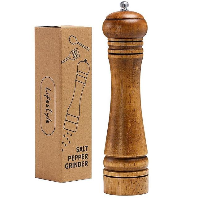 M JINGMEI Wood Salt and Pepper Grinder, Salt Grinder and Pepper Mill, Oak Wood Shakers with Adjustable Ceramic Grinders - 10 inches, 1 Pack
