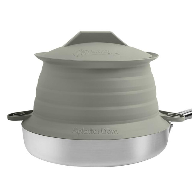L.I.Q Silicone Splatter Guard – Fits 8 and 10 Inch Pots (20 and 25 Centimeters) – Microwave Safe and Durable SplatterDom - Includes 8” Lid - Food and Oil Splash Guard (Smoke, Small)