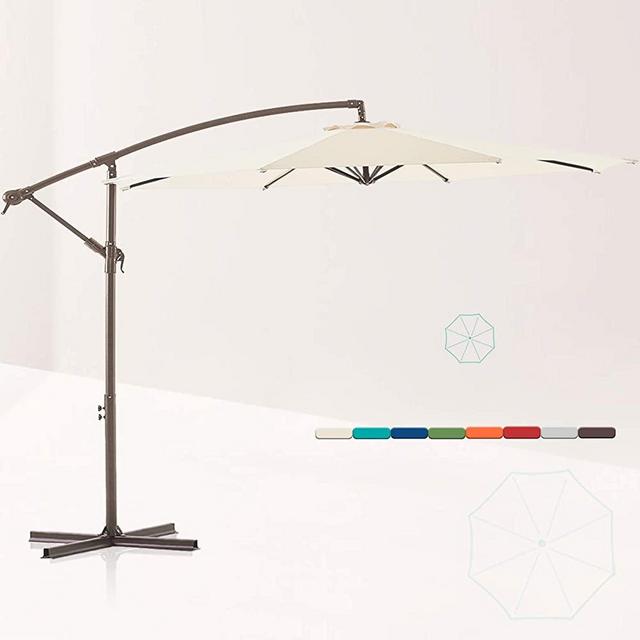 LE CONTE 10 ft. Offset Hanging Patio Umbrella Cantilever Outdoor Umbrellas with Fade Resistant Solution-Dyed Canopy, Infinite Tilt, Crank & Cross Base (Beige)