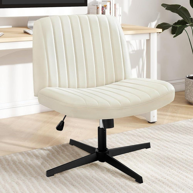 Criss Cross Chair, Cross Legged Office Chair, Wide Comfty Desk Chair, No Wheels Armless Computer Task Chair, Swivel Vanity Home Chair, Height Adjustable