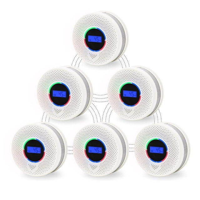 10-Year Battery Wireless Interconnected Smoke and Carbon Monoxide Detector, Smart Interlink Smoke CO Alarm with Digital Display, Fire and CO Combo Alarm for Home (6 Pack)