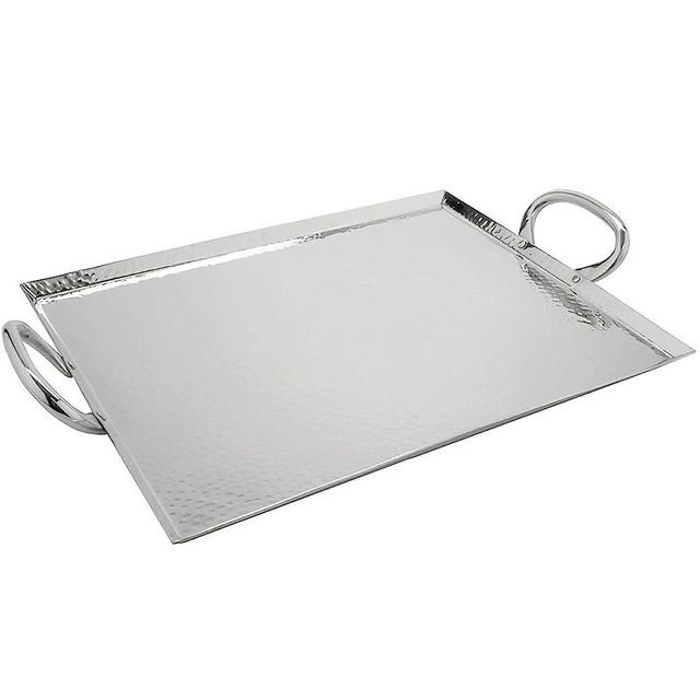 G.E.T. SSTPD-1612-MP Heavy-Duty Metal Serving/Ottoman Tray with Handles, 16" x 12", Mirror Polished Steel