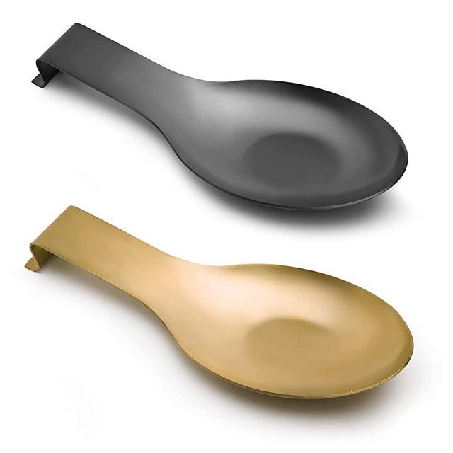 Stainless Steel Spoon Rest for Kitchen Counter Cooking Utensil Rest Spoon Ladle Holder for Stove Top Rust Resistant Large Size Spatula Rest Dishwasher Safe 9.61 x 3.74 Inch Black and Gold