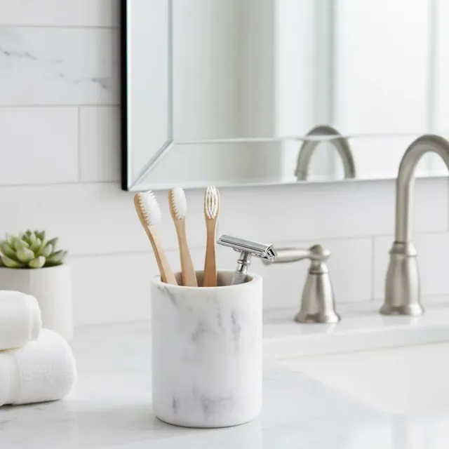 Evideco French Home Goods White Marble Resin Toothbrush Holder