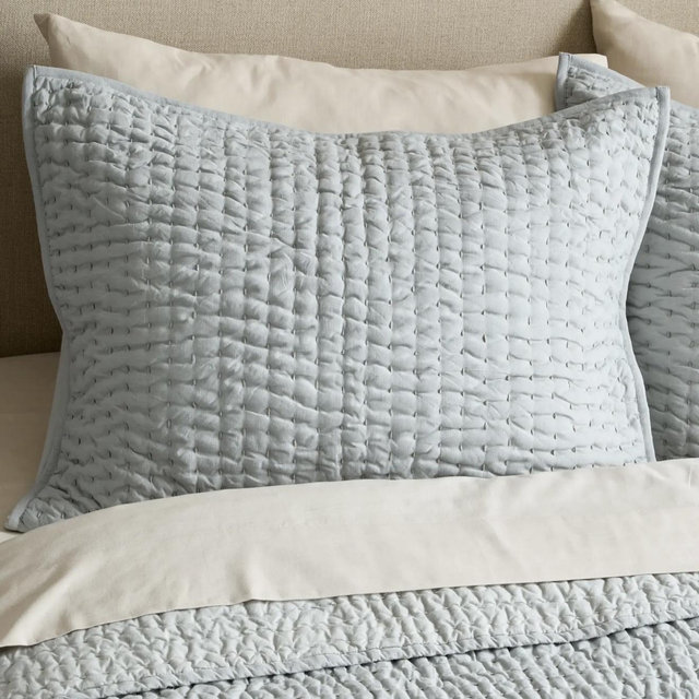 European Linen Cotton Stitch Quilted Euro Sham - Mist
