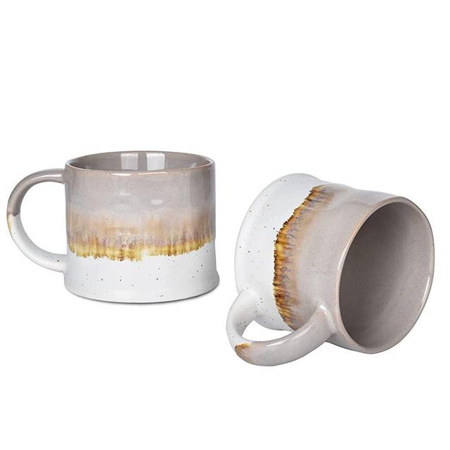 Bosmarlin Large Stoneware Coffee Mug Set of 2, 15 oz, Big Tea Cup for Office and Home, Dishwasher and Microwave Safe (Grey, 2)