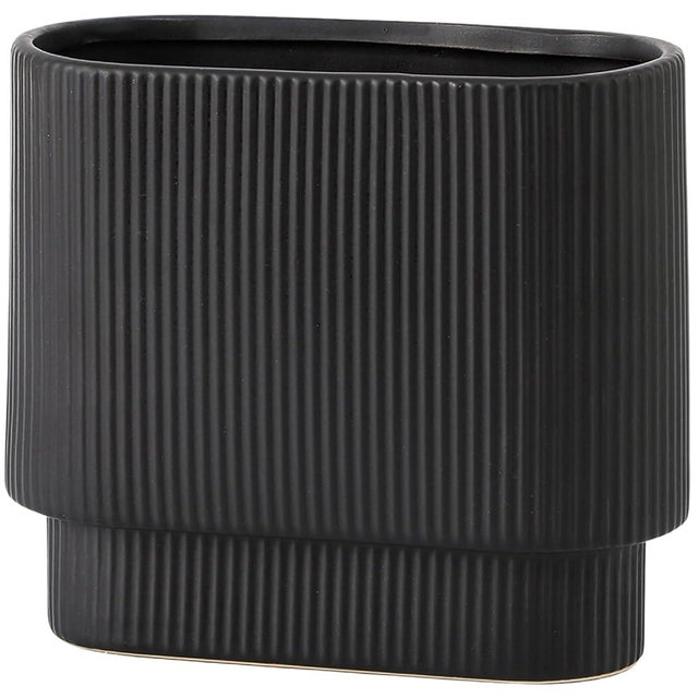 YANWE1 Black Ceramic Flower Vase, Decorative Vase, Boho Vase, Mondern Vase, Ribbed Vase, Rectangle Vase, Pampas Grass Vase for Decor, Living Room, Office, Mantel, Wedding, Dinning Table, 7.3 Inches