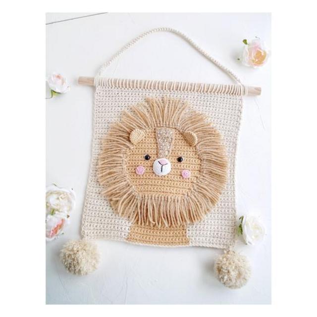 Boho nursery wall art Baby boy nursery room wall decor Safari nursery bedding Lion crochet tapestry Baby room decor Jungle animal decor