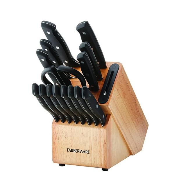 Farberware Edgekeeper Triple Rivet Block Set with Built in Knife Sharpener, 16-Piece, Black