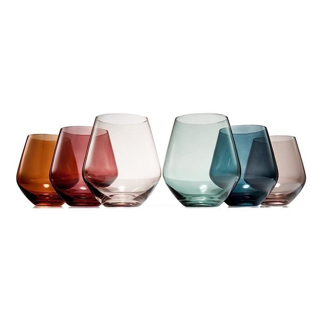 Colored Stemless Crystal Wine Glass Set of 6, Gift For Her, Him, Wife, Friend - Large 16 oz Glasses, Unique Italian Style Tall Drinkware - Red & White, Dinner, Color Beautiful Glassware - (Pastel)