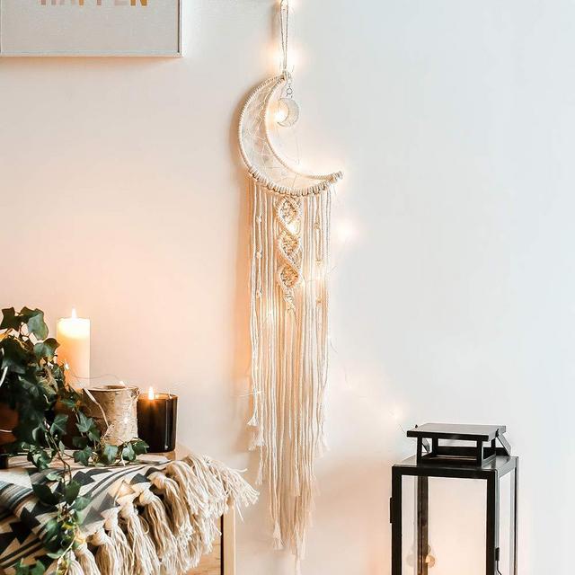 styleonme Moon Macrame Wall Pediments, boho room decor, Teen Girls Room Decor, Gifts for Mom, Gifts for Women, Gifts for Girls, Moon Textiles Handmade (White)