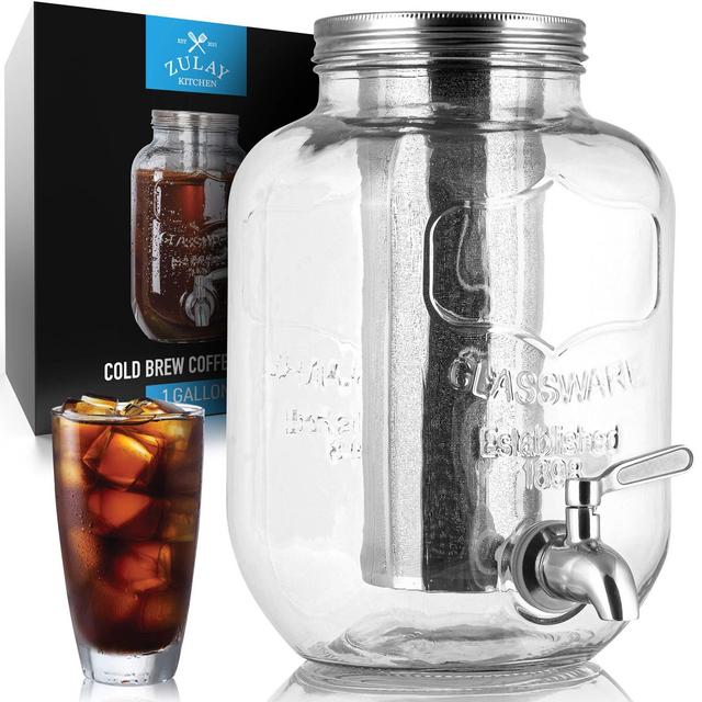 1 Gallon Cold Brew Coffee Maker with EXTRA-THICK Glass Carafe & Stainless Steel Mesh Filter