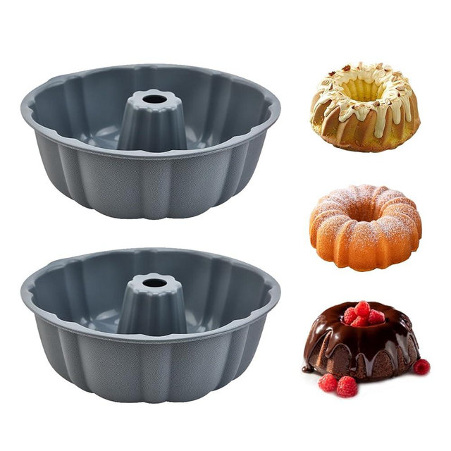 2 Pack Silicone Bundt Cake Pan Nonstick,10 Inch, Silicone Cake Molds,Pound Cake Pan, Baking for Jello,Gelatin,Cake,Brownie and Bread (Grey+Grey)
