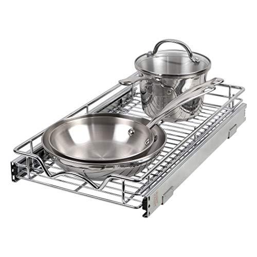 Slide Out Cabinet Organizer - Pull-Out Sliding Kitchen Cabinet Storage Shelves and Organizer, 11”W x 21”D, Requires At Least a 12” Cabinet Opening, Heavy Duty Wire Frame, Chrome Finish