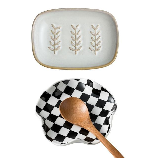 Ceramic Spoon Rest Soap Dish, Kitchen Spoon Rests for Stove Top, Shower Soap Holder for Bathroom Sink, Dishwasher Safe, Home Decor