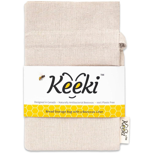 Keeki Bag - The Original Beeswax Lined Bread Bag for Homemade & Sourdough | Reusable Linen Bread Storage | Beeswax Wrap Alternative | Plastic-Free Storage w/Wide Drawstring Closure (Natural)
