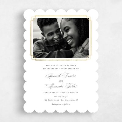 White Scalloped Wedding Invitation - Vernazza Photo Foil