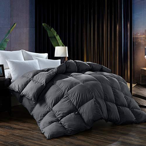 L LOVSOUL Down Comforter King All Season Duvet Insert,Hypoallergenic Goose Down Comforter,1200 Thread Count 700+Fill Power 100% Egyptian Cotton(Grey,106x90inches)