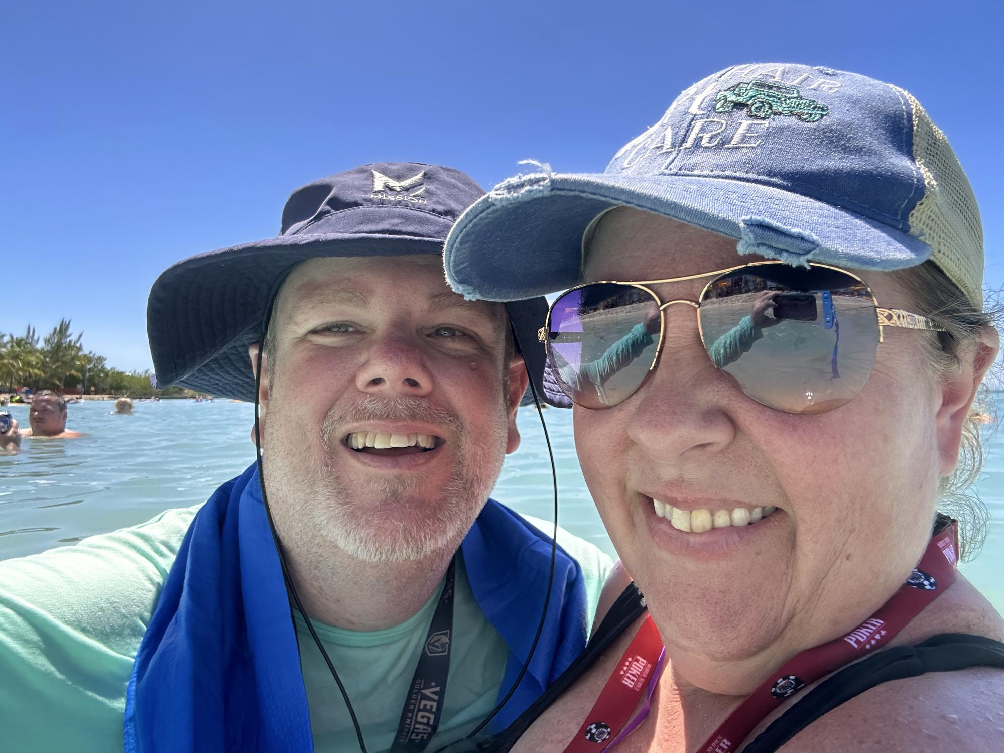 Enjoying the nice blue water at Roatan Isle in Honduras.